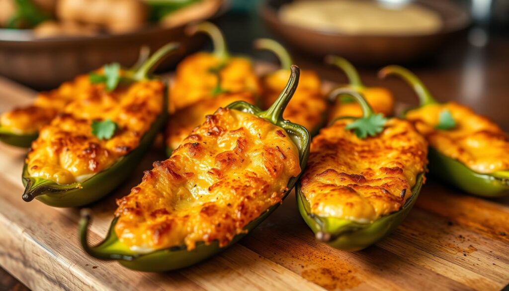 homemade baked jalapeño poppers on a wooden board homemade baked jalapeño poppers on a wooden board