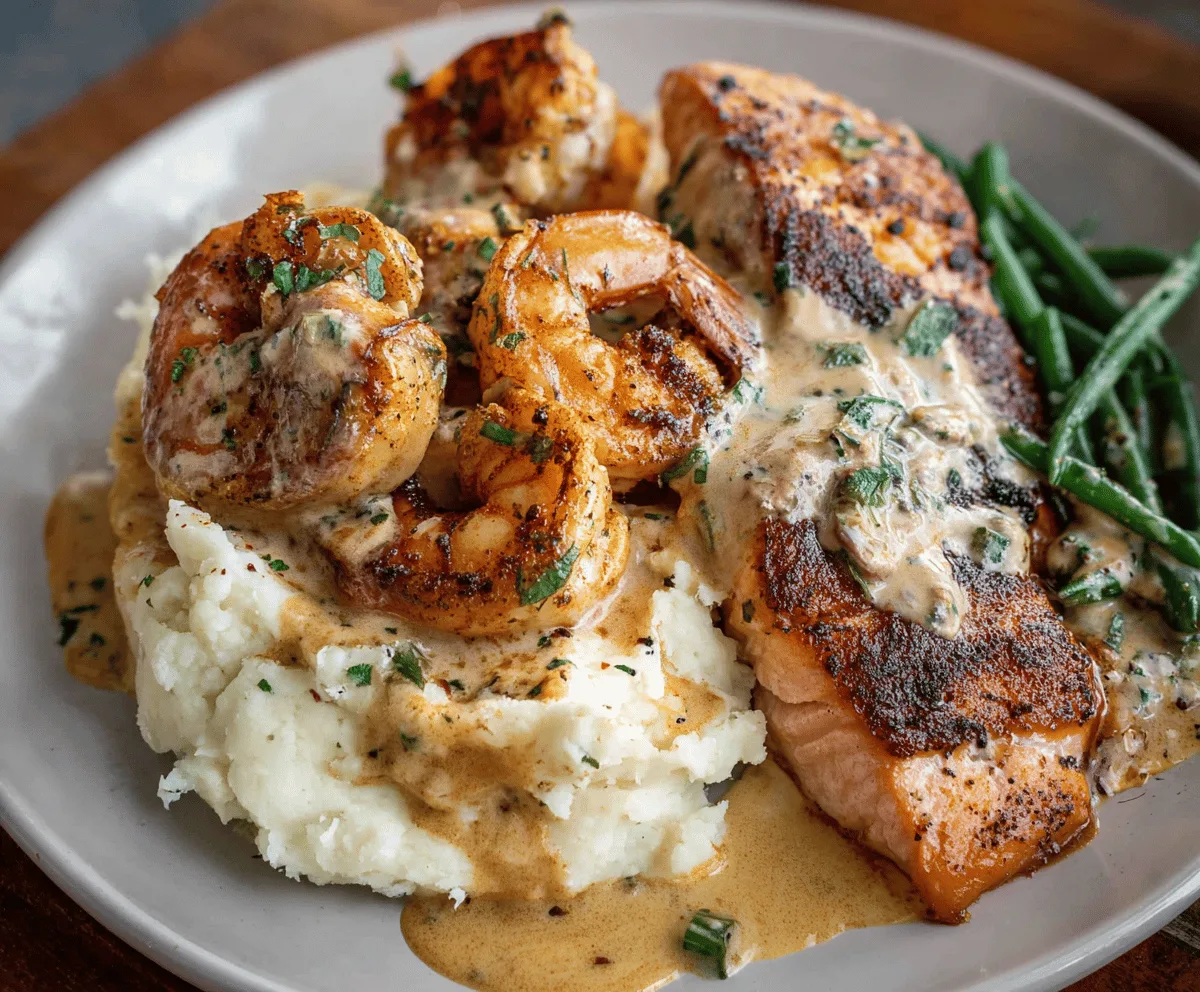 Cajun Shrimp and Salmon with Creamy Garlic Sauce