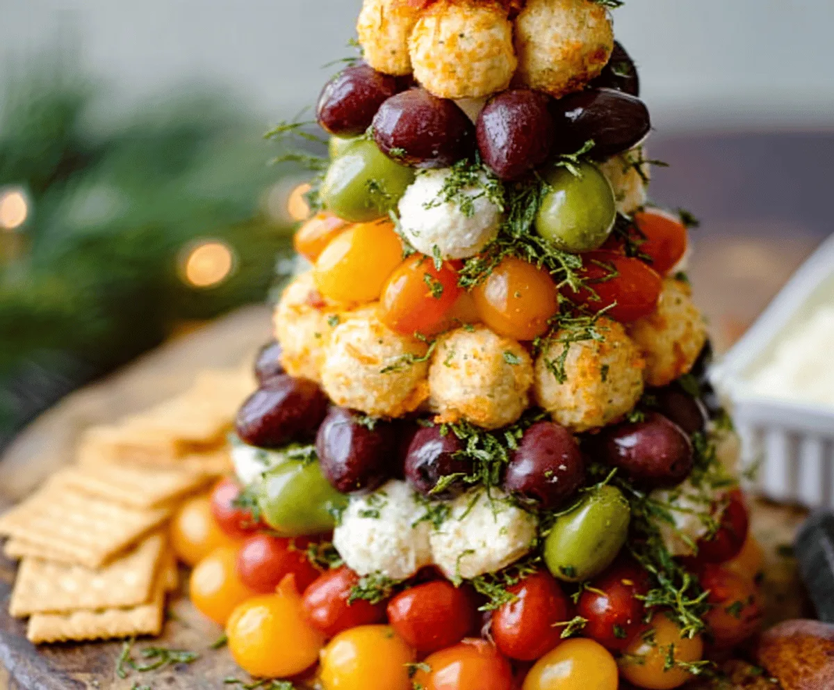Festive Antipasto Christmas Tree Cheese Ball