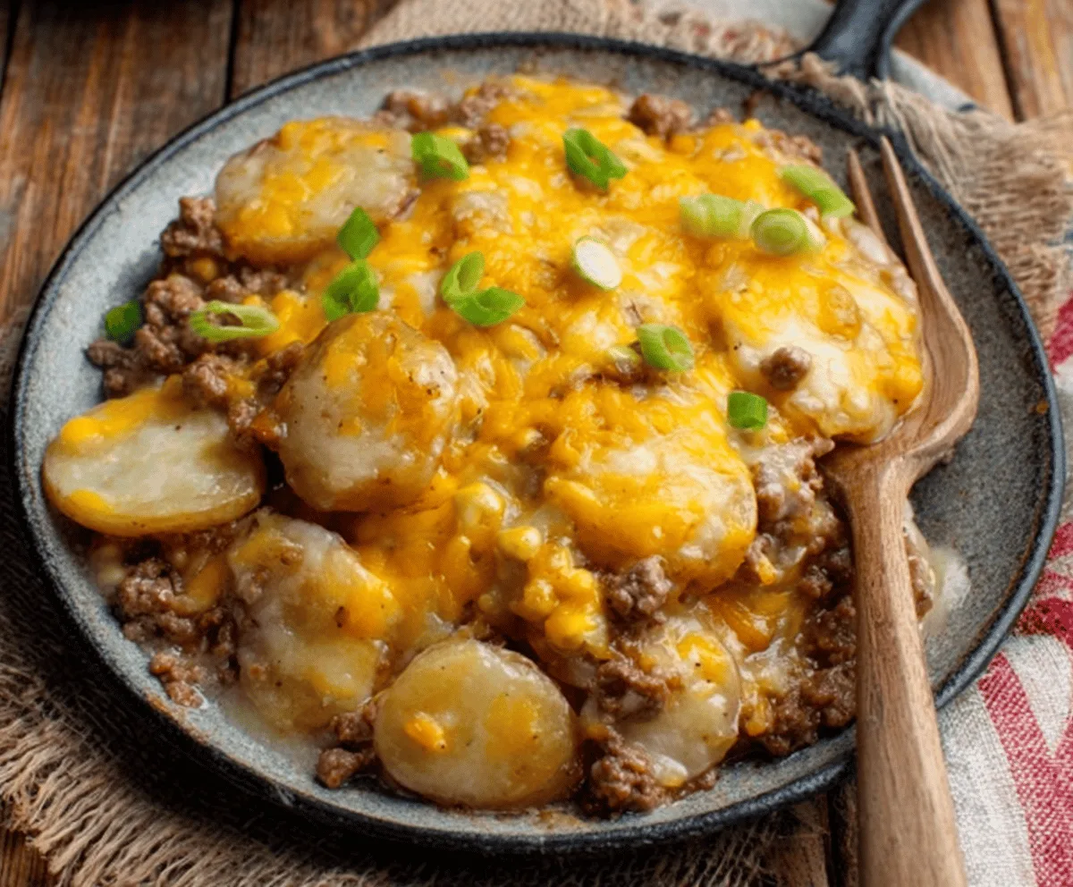 Cheesy Ground Beef Potatoes Bake
