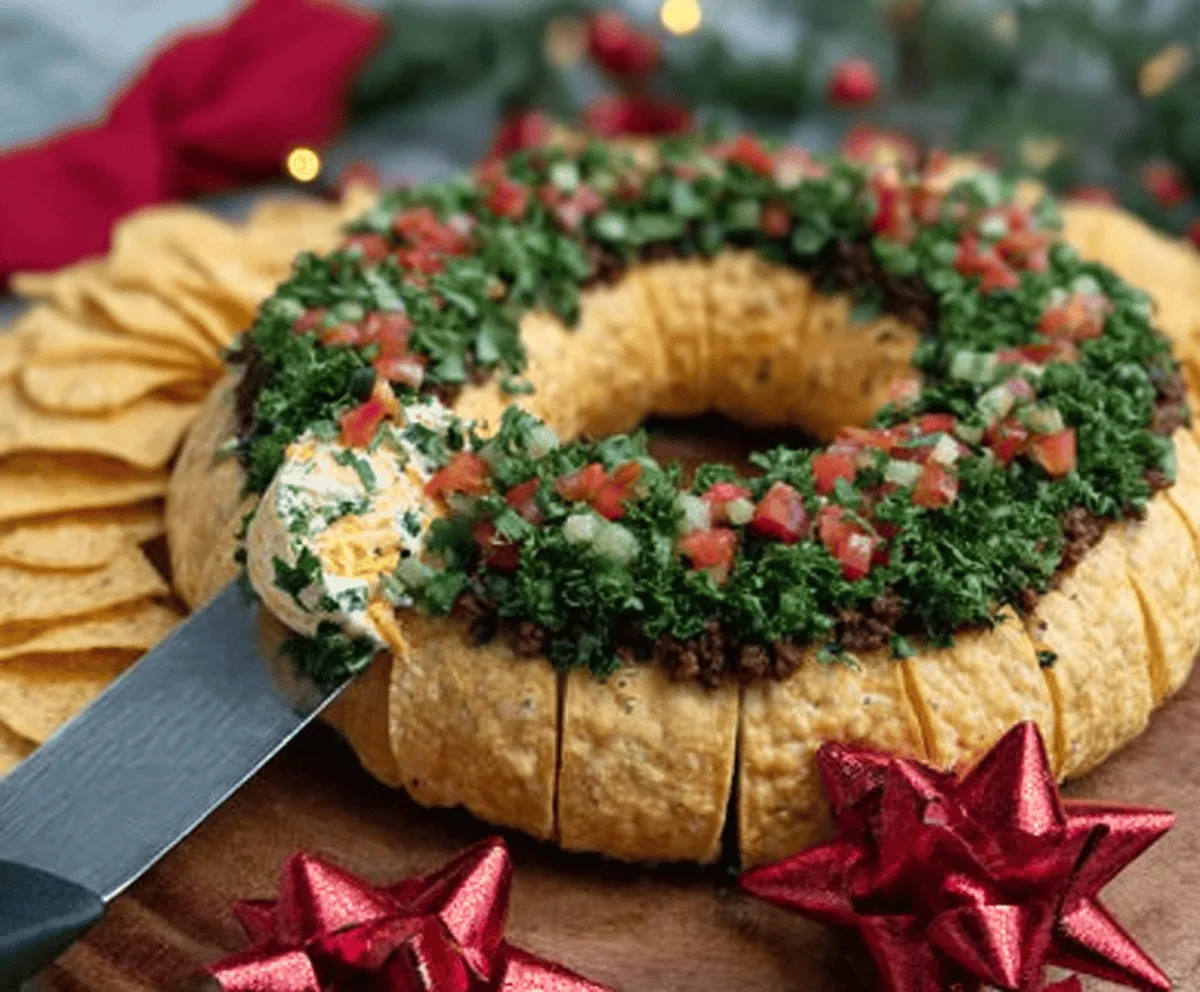Festive Christmas Taco Cheese Ball Wreath