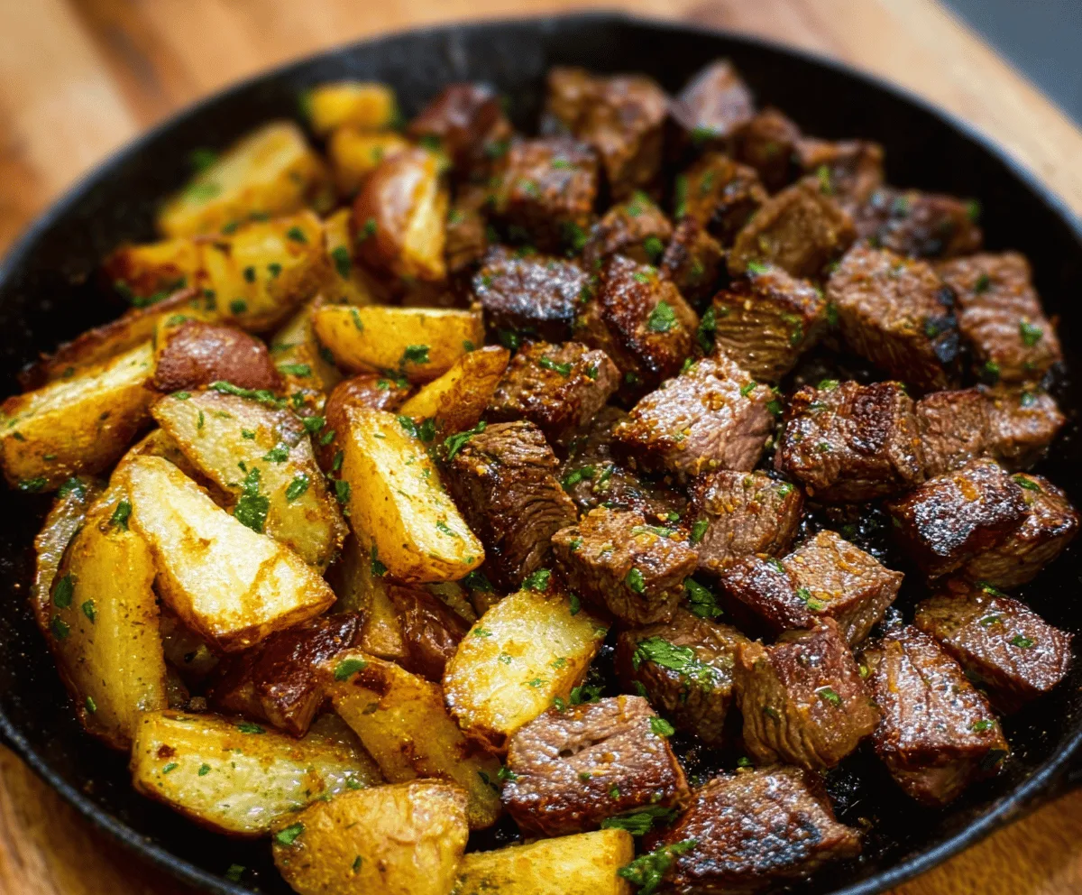 Garlic Butter Steak Bites & Crispy Potatoes