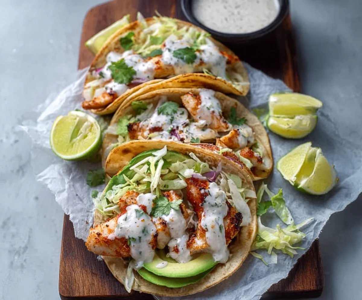 Easy Mexican Fish Tacos with Lime Crema