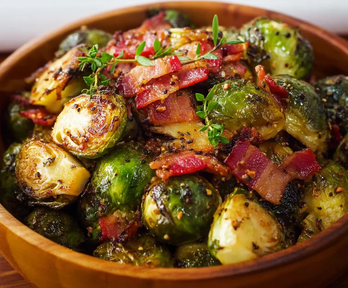 Crispy Roasted Brussels Sprouts with Bacon