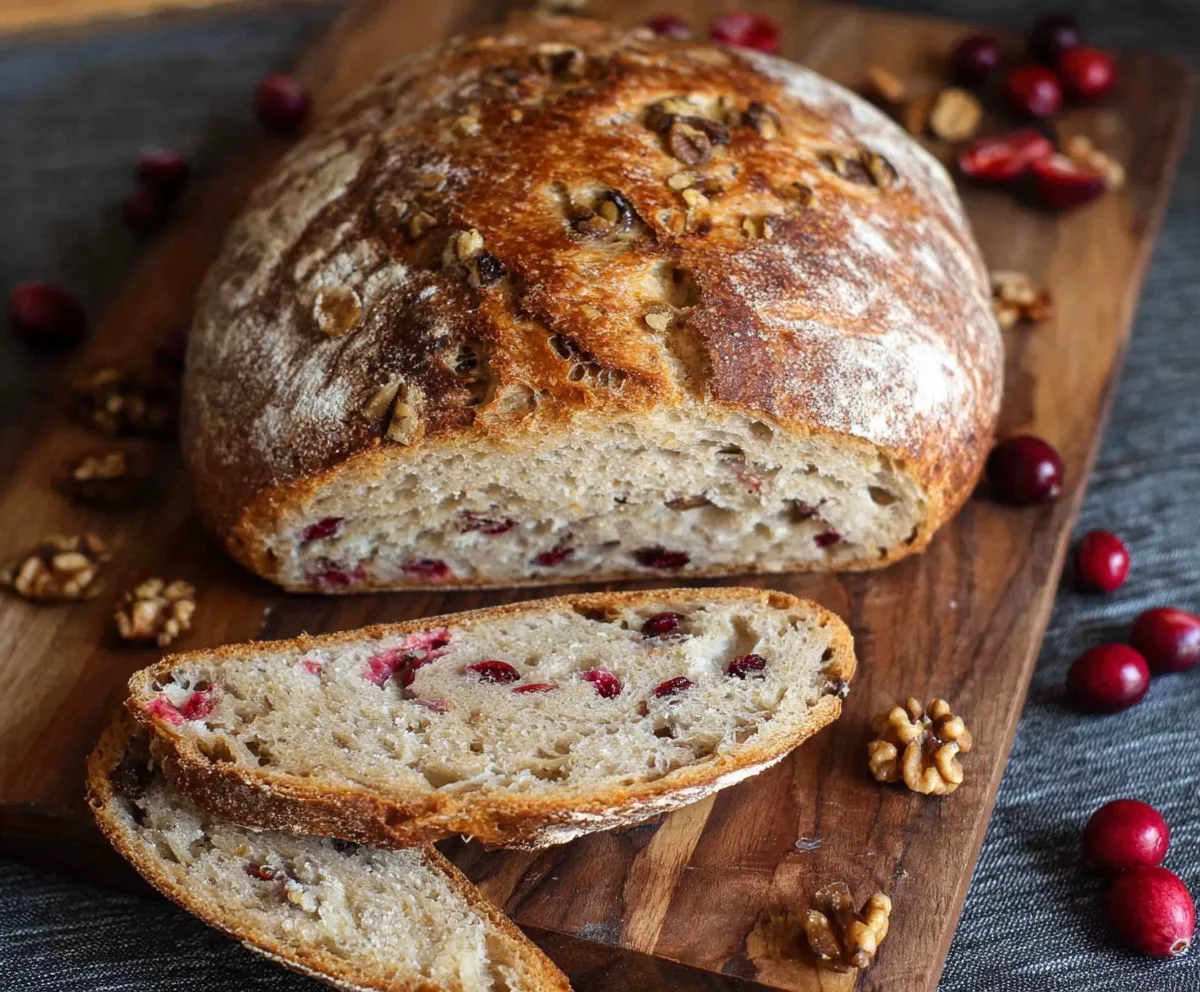 Easy Sourdough Cranberry Walnut Bread