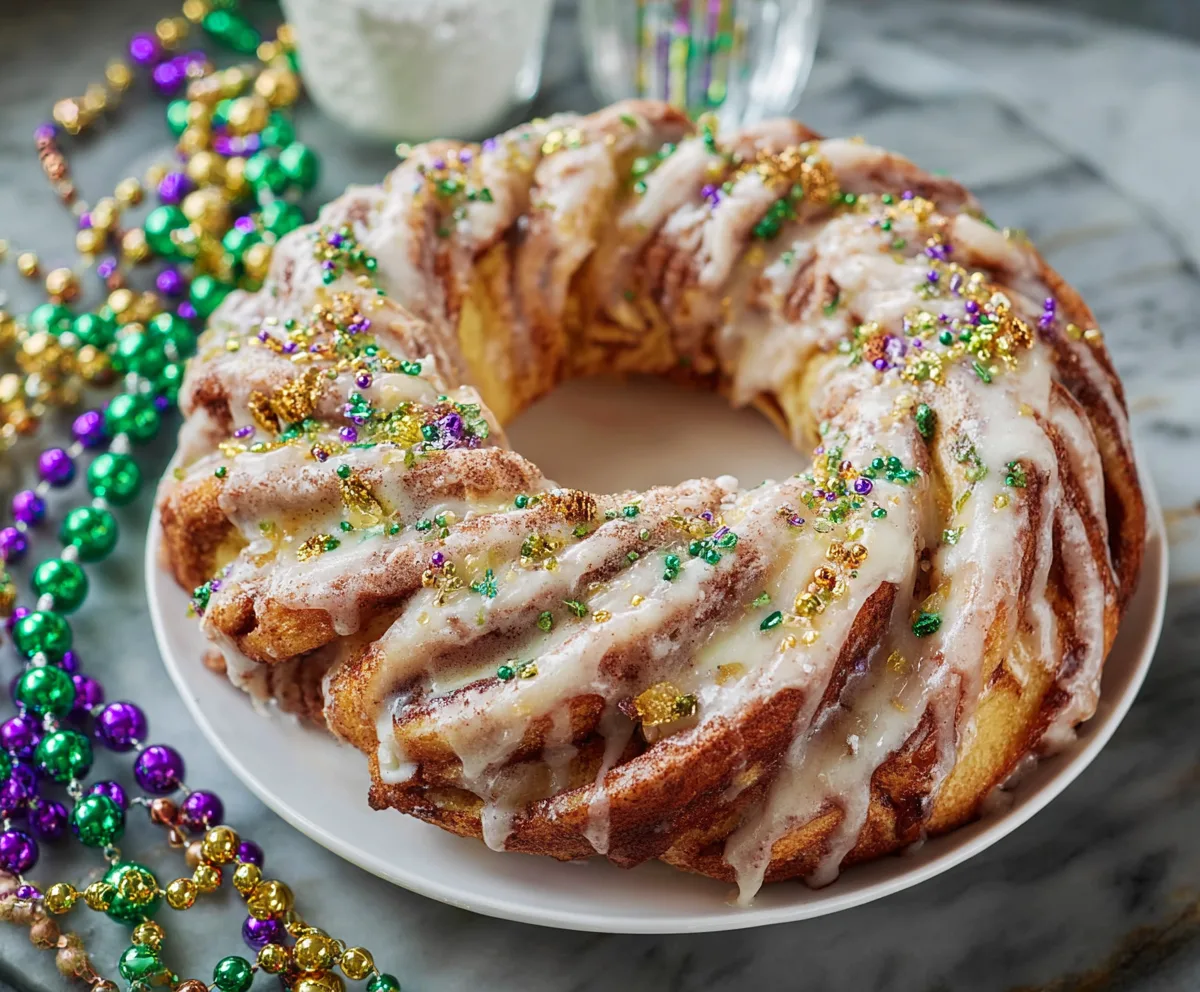 King Cake Cinnamon Roll Ring Recipe