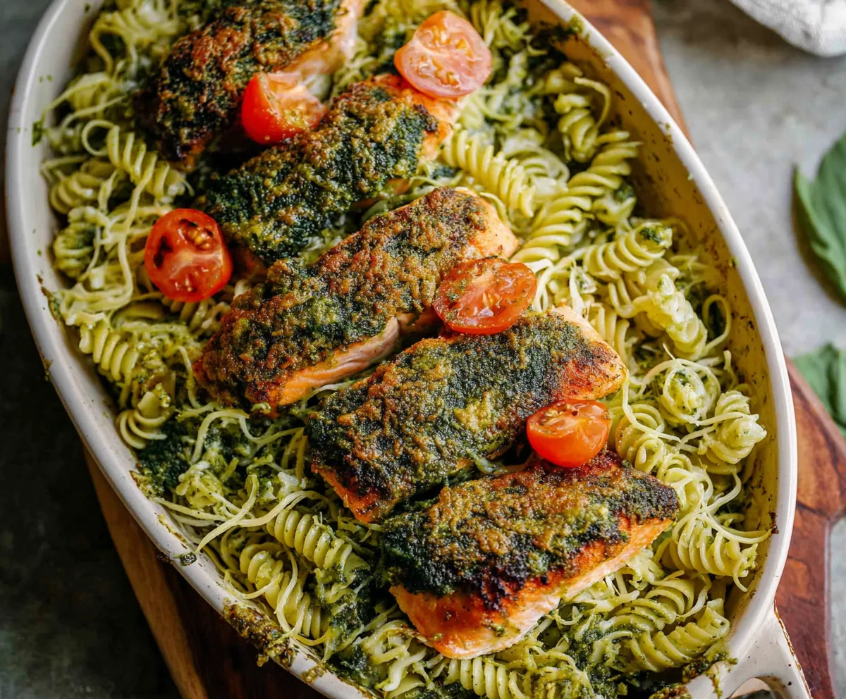 Easy Pesto Baked Salmon Pasta