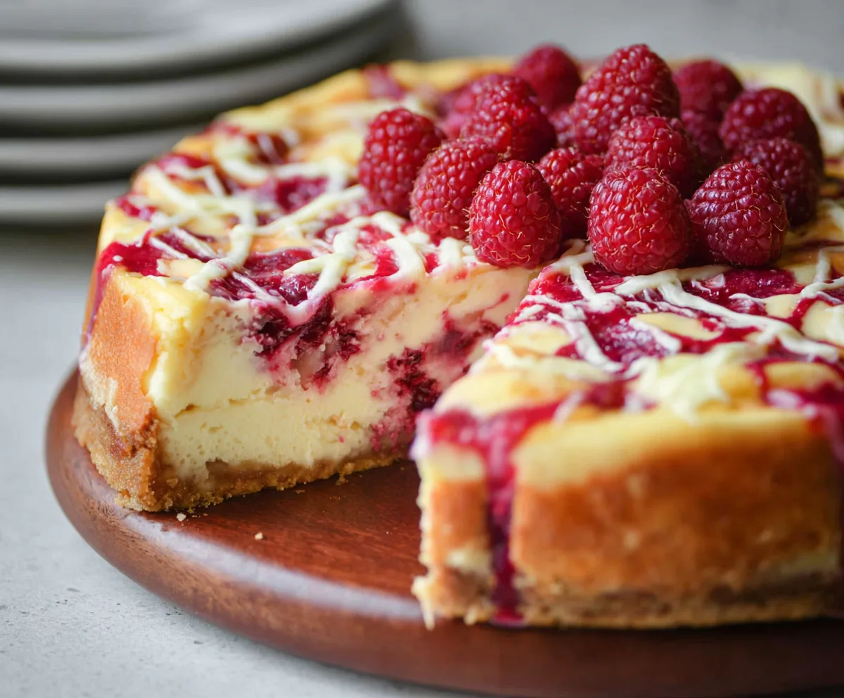 Delicious White Chocolate Raspberry Cheesecake