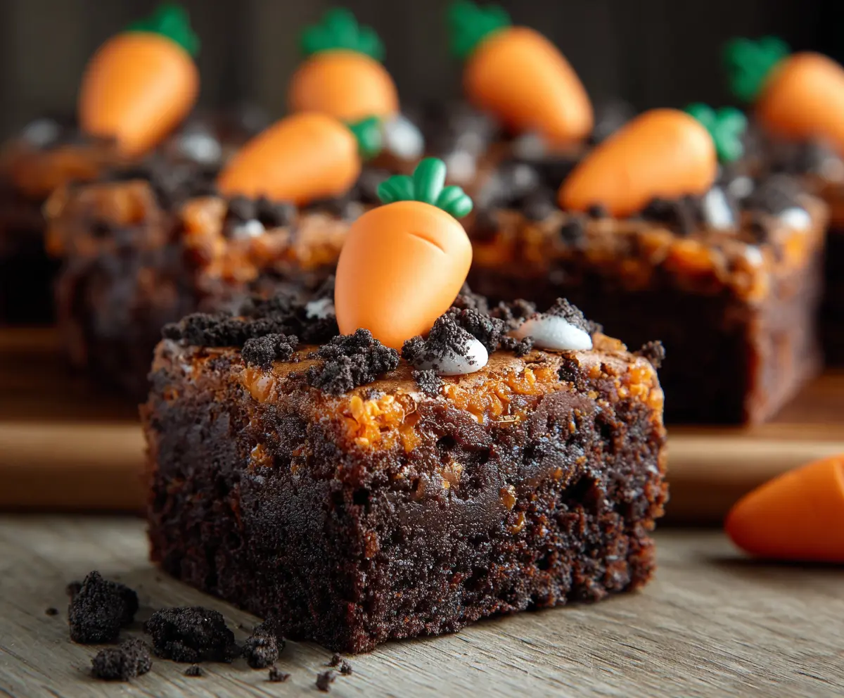 Chewy Carrot Patch Brownies with Oreo Crumbs