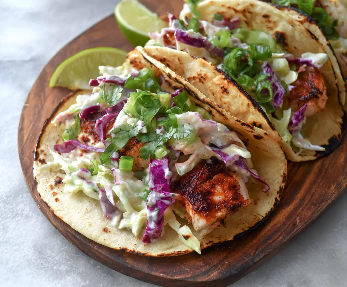 Easy Fish Tacos with Creamy Slaw