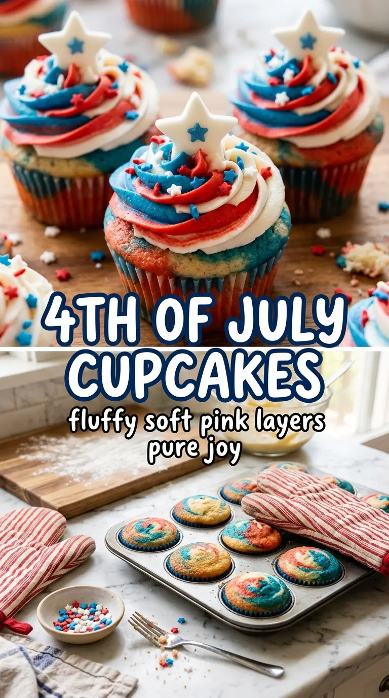 4th of July Cupcakes soft vanilla, festive frosting