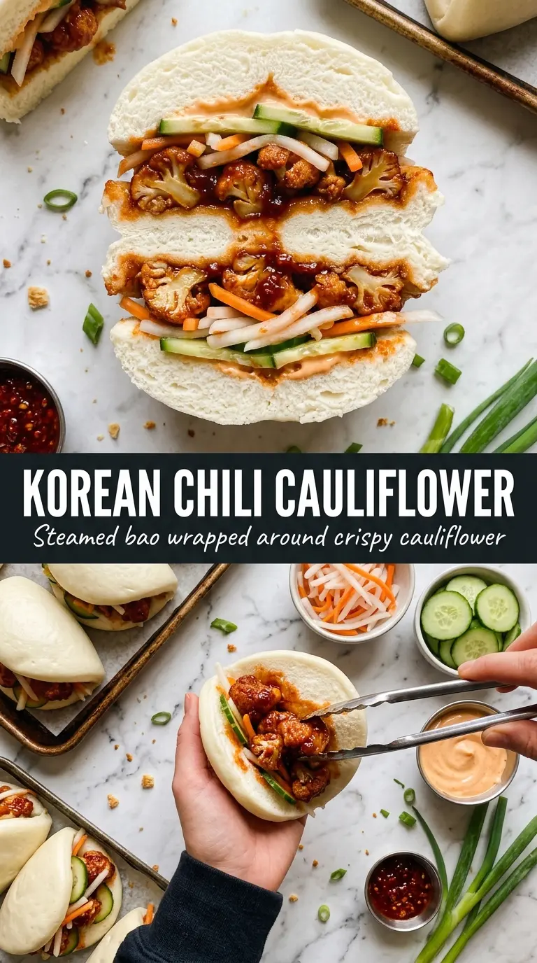 Air-Fried Korean Chili Cauliflower Bao Buns crispy spicy