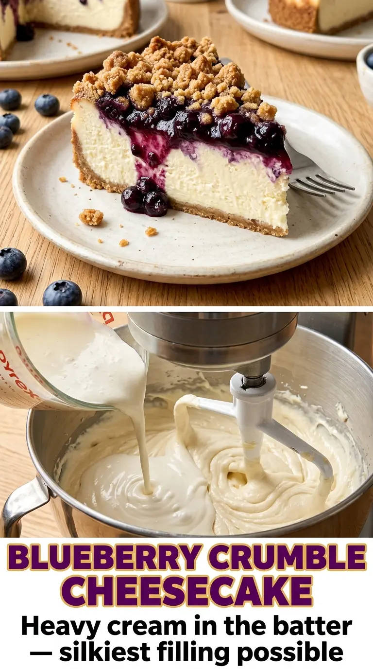 Blueberry Crumble Cheesecake creamy purple berry crumble topping
