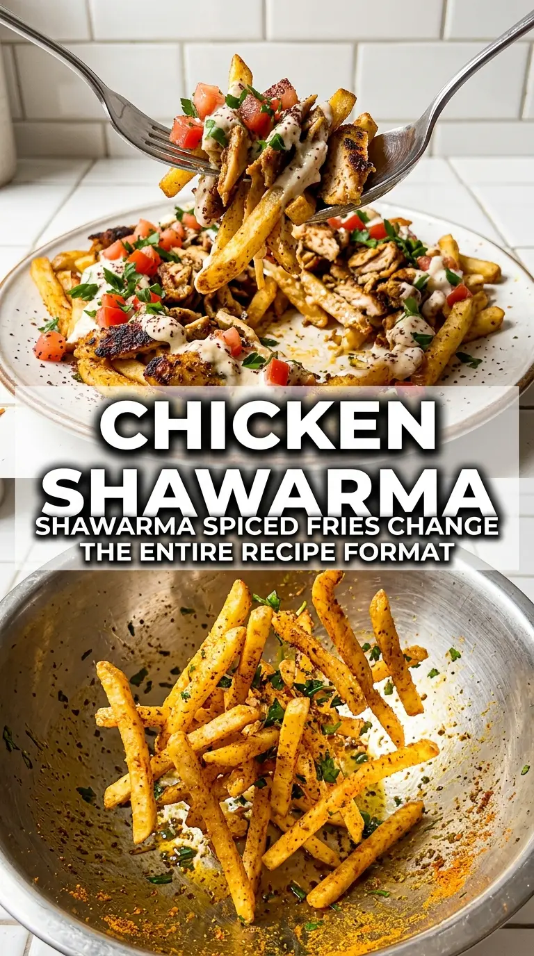 Chicken shawarma with garlic sauce, crispy fries, charred