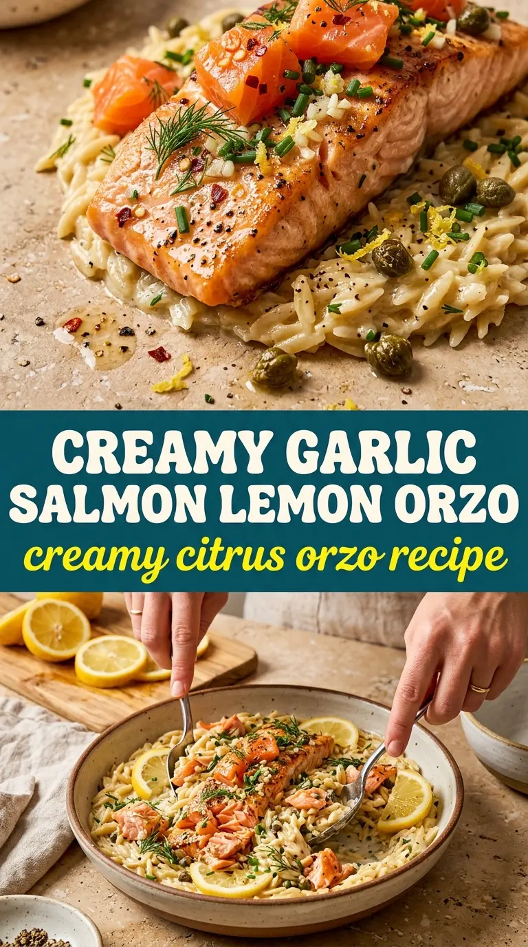 Creamy Garlic Salmon with Lemon Orzo silky garlicky bright