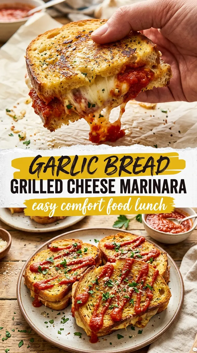 Garlic Bread Grilled Cheese with Marinara golden melty cheesy