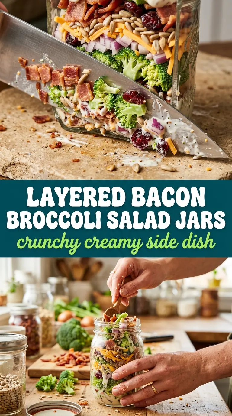 Layered Bacon Broccoli Salad Jars crisp bacon creamy broccoli