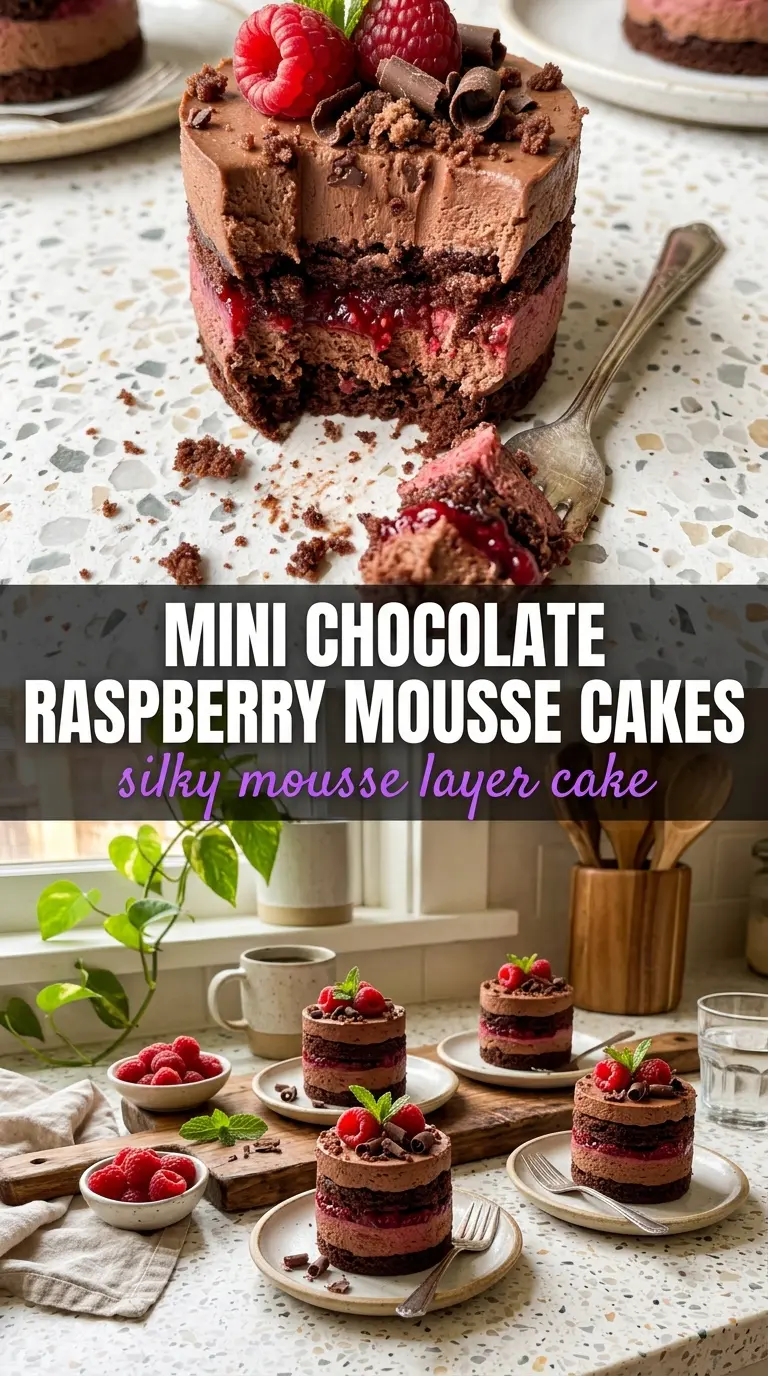Mini Chocolate Raspberry Mousse Cakes rich velvety raspberry-topped