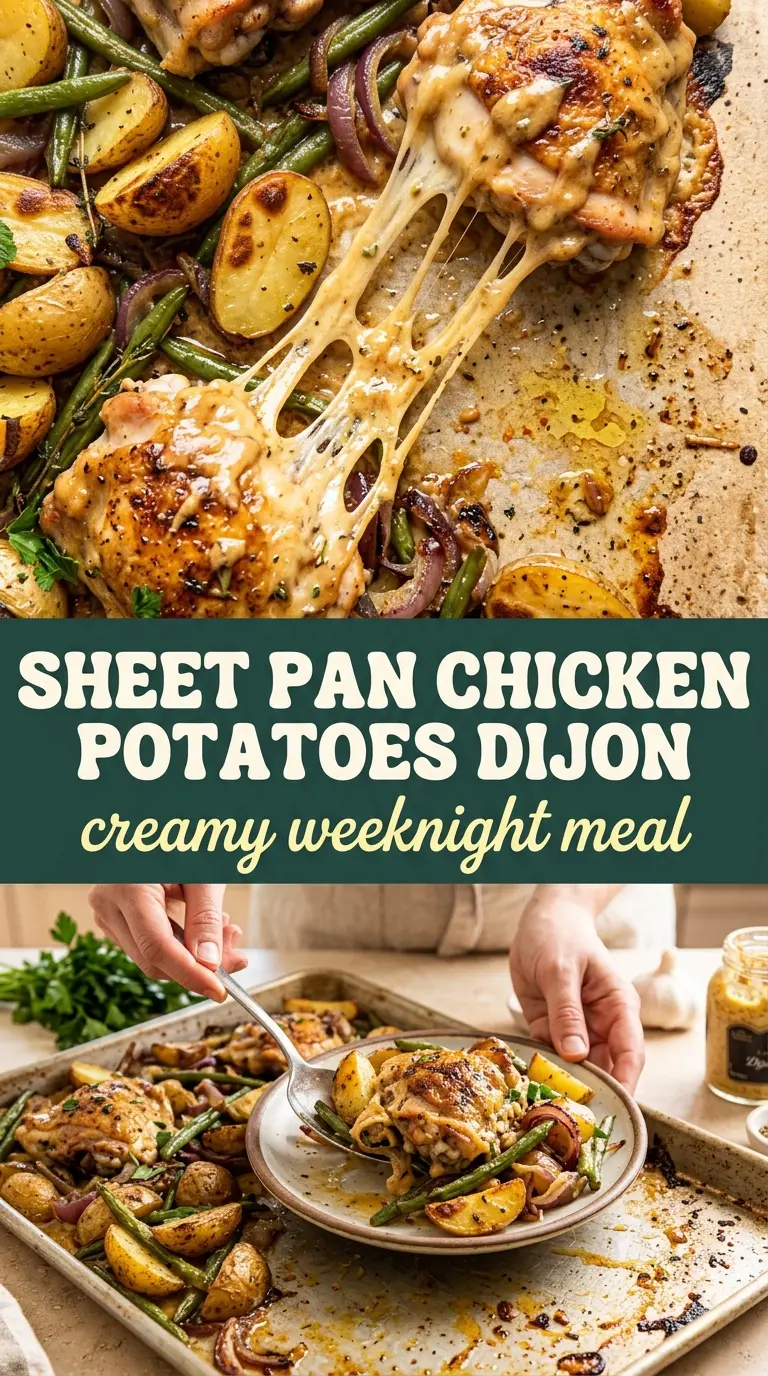 Sheet pan chicken and potatoes with Dijon cream sauce, creamy roasted, rosemary