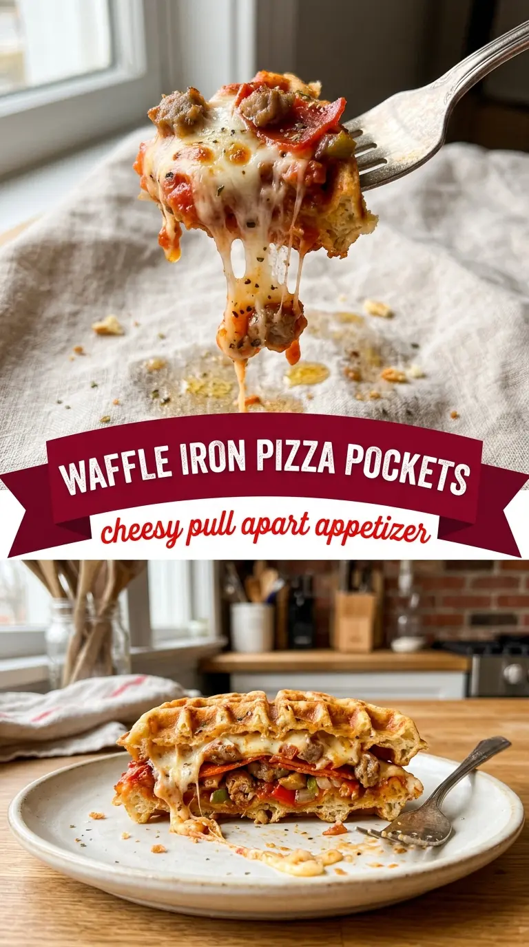 Waffle Iron Pizza Pockets crispy cheesy pepperoni