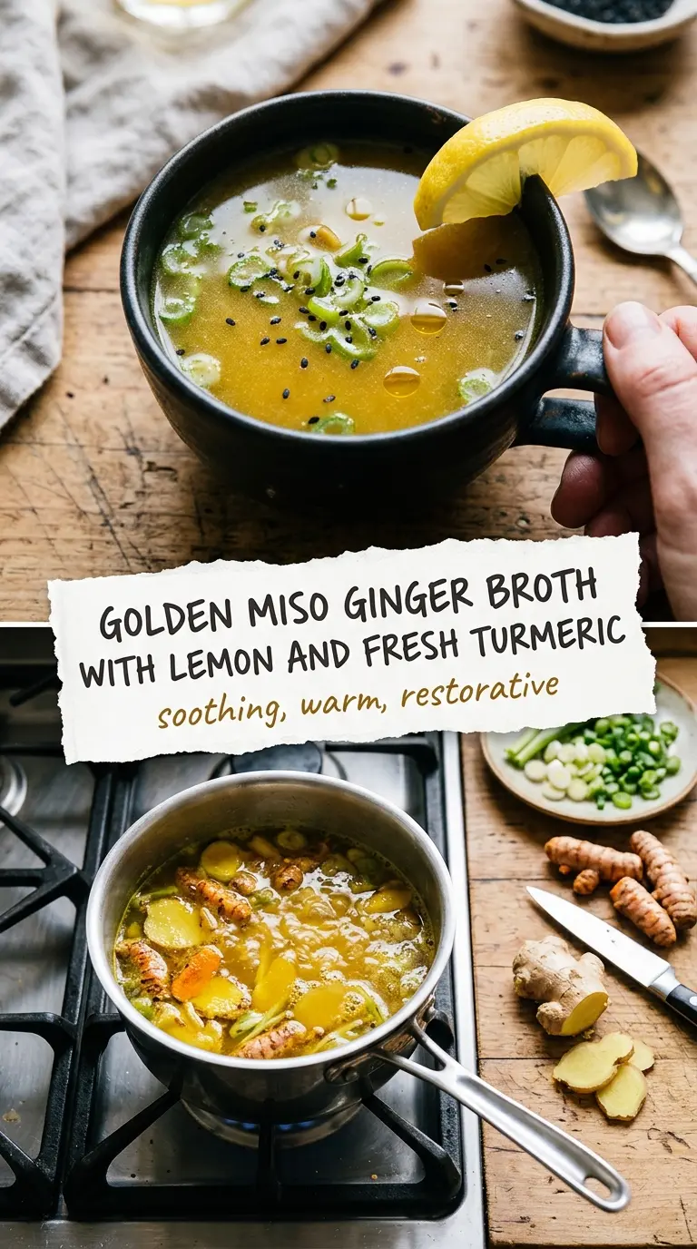 Anti-Inflammatory Miso Ginger Broth With Lemon soothing citrusy golden broth