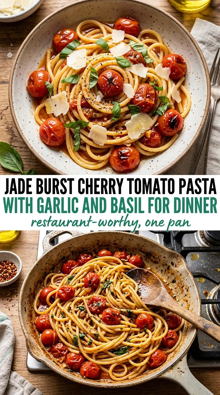 burst cherry tomatoes glossy sauce fresh basil