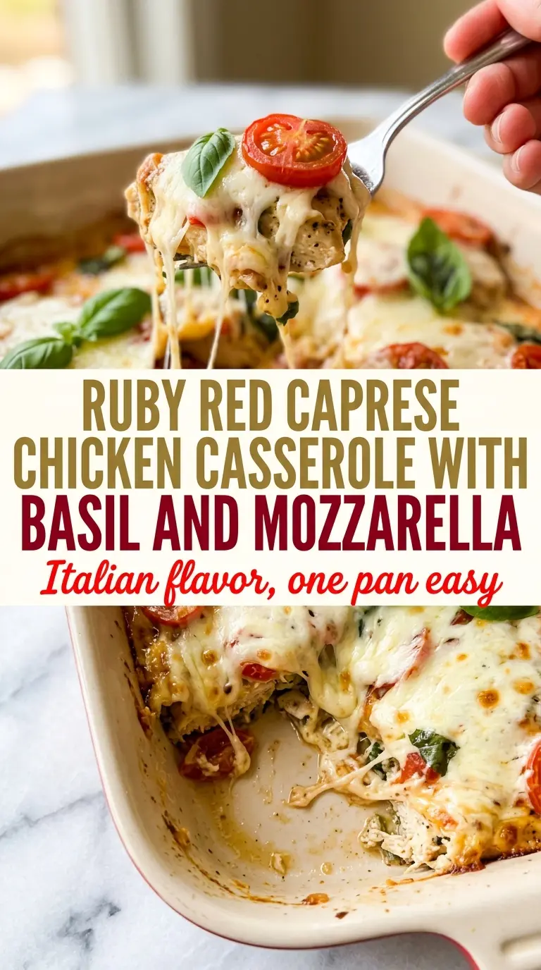 Caprese Chicken Casserole juicy tomatoes basil mozzarella