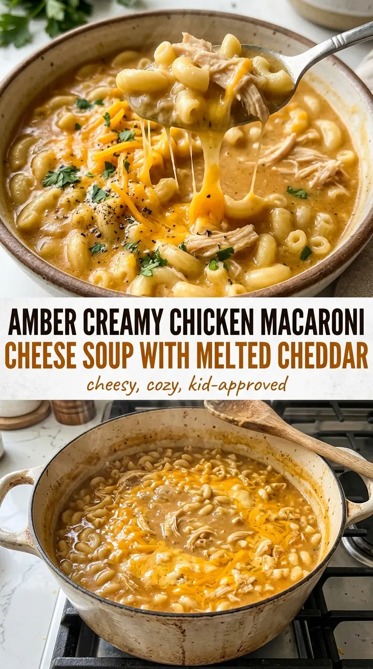 Creamy Chicken Macaroni Cheese Soup cheesy broth tender chicken