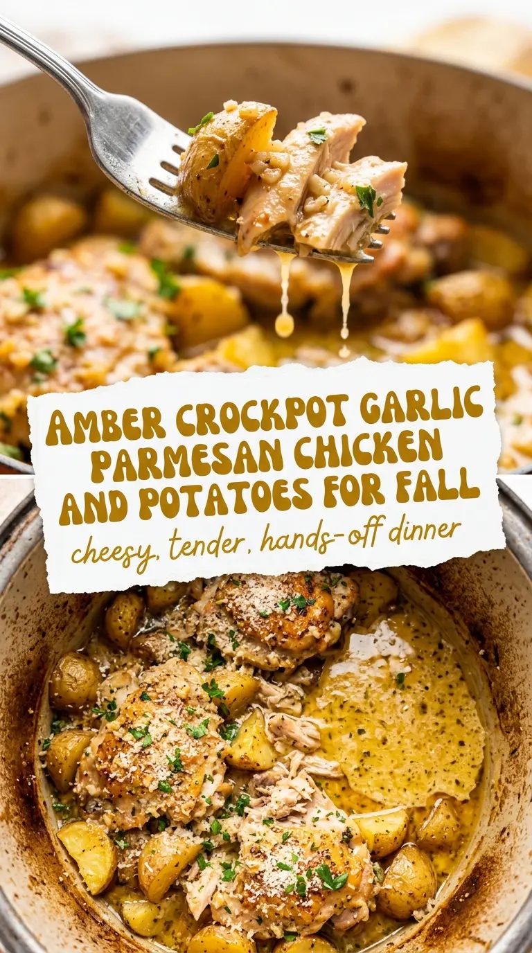 Crockpot Garlic Parmesan Chicken and Potatoes tender savory cheesy