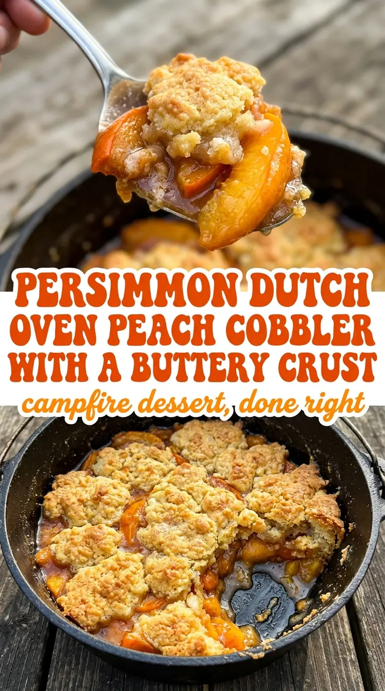 Dutch Oven Peach Cobbler campfire dessert, buttery golden