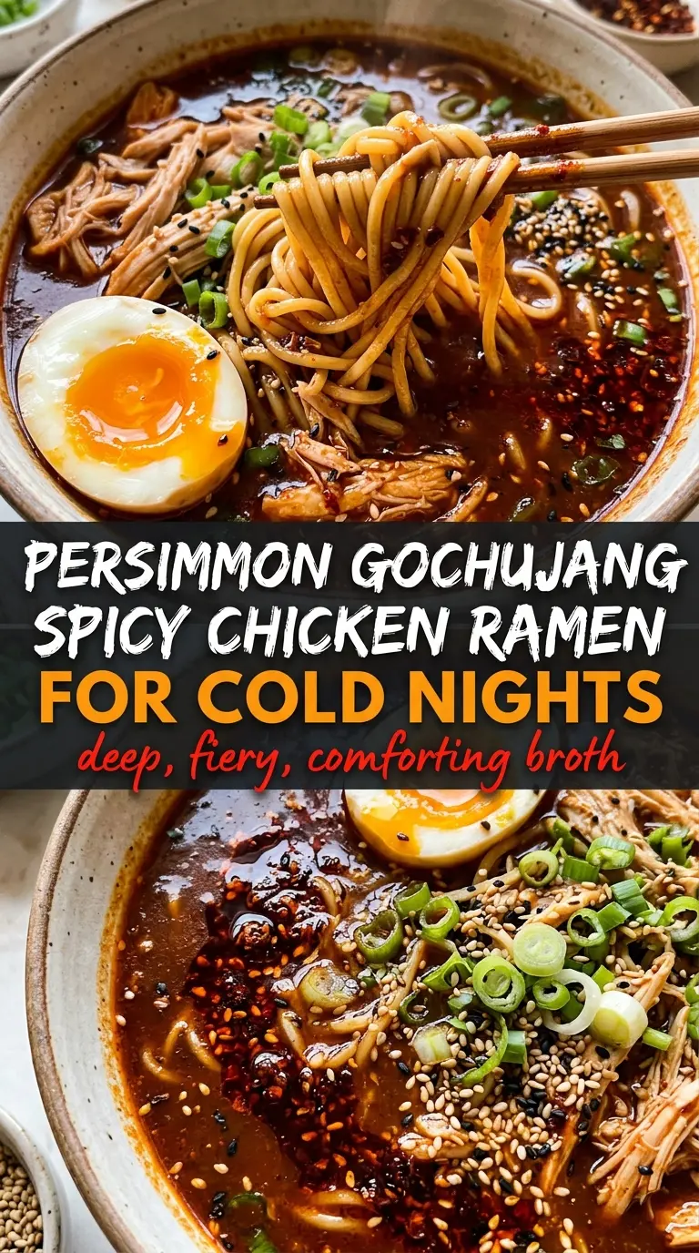 Gochujang spicy chicken ramen glossy broth, chewy noodles, spicy