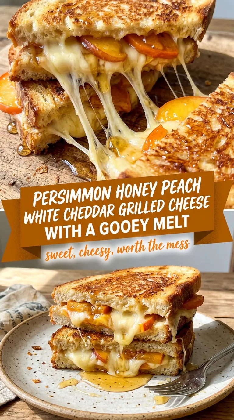 Honey Peach White Cheddar Grilled Cheese crisp gooey