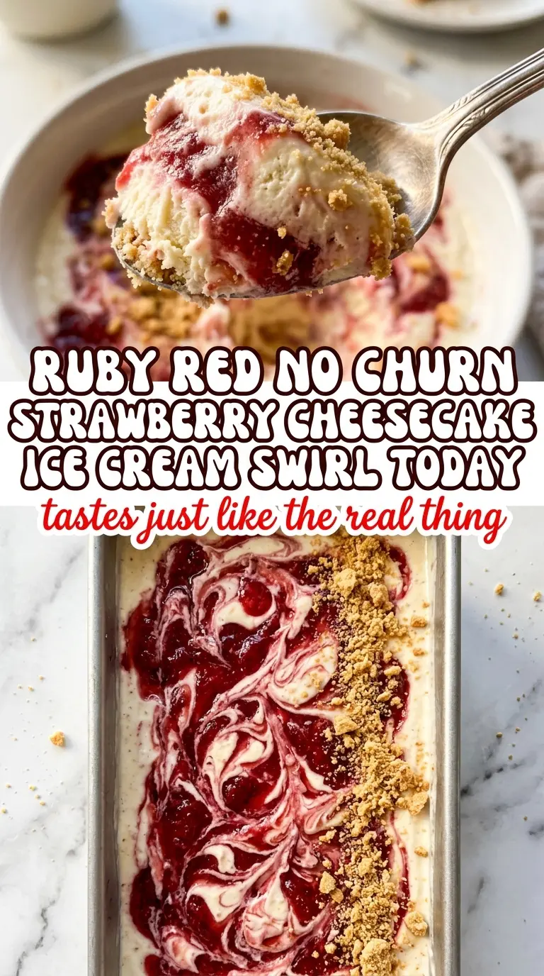 No Churn Strawberry Cheesecake Ice Cream creamy swirled dessert