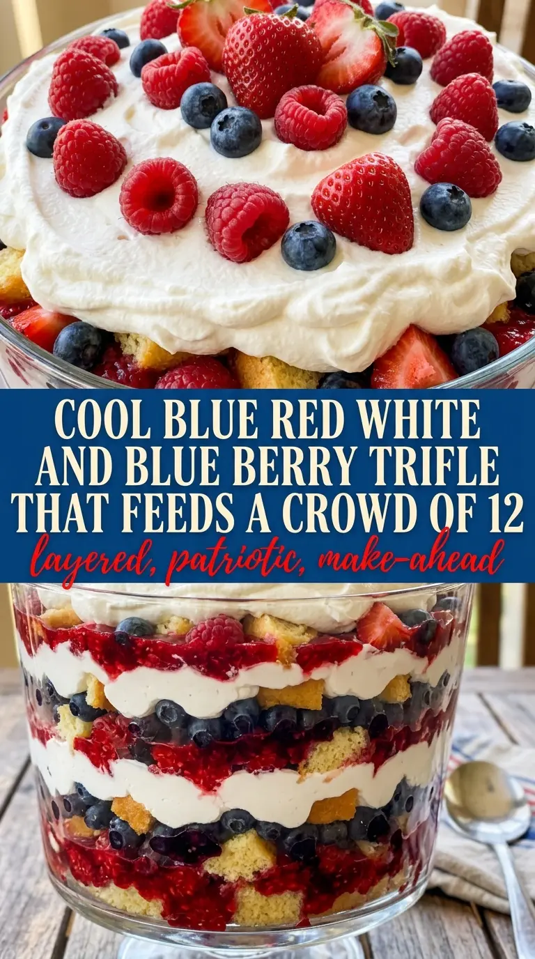 Red White and Blue Berry Trifle layers, creamy, patriotic