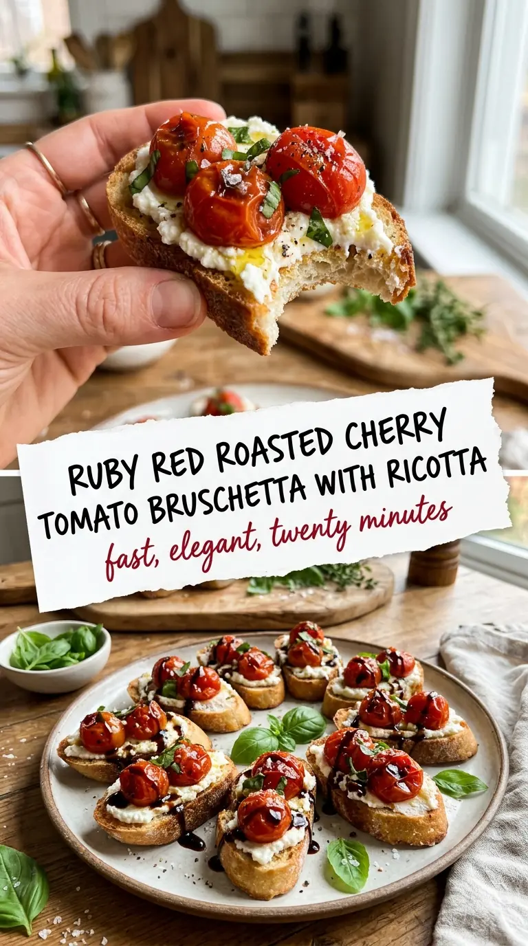 Roasted Cherry Tomato Bruschetta With Ricotta creamy blistered garlicky