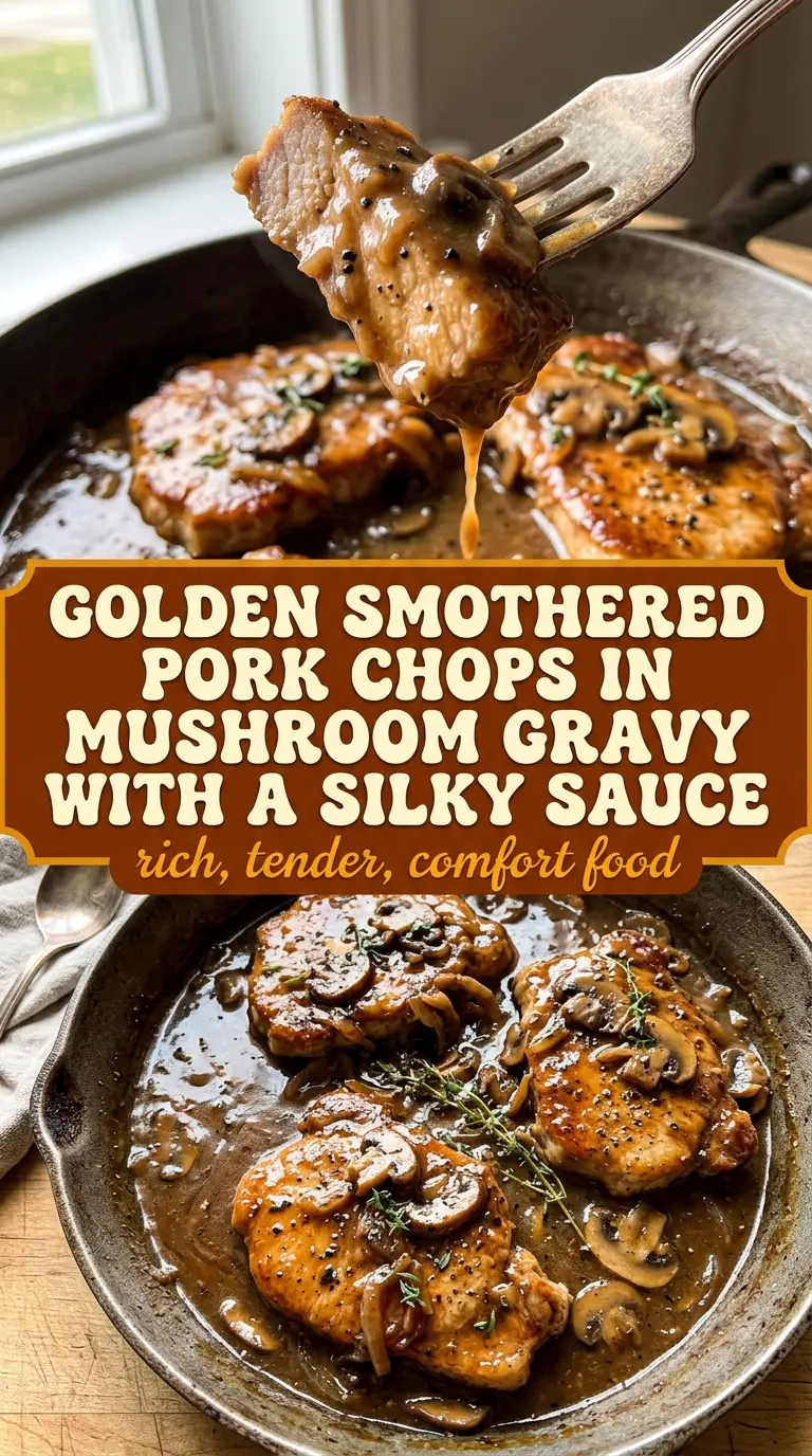 Smothered Pork Chops in Mushroom Gravy creamy rich glossy sauce