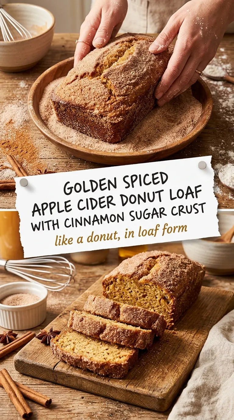 Spiced Apple Cider Donut Loaf, cinnamon sugar, tender crumb