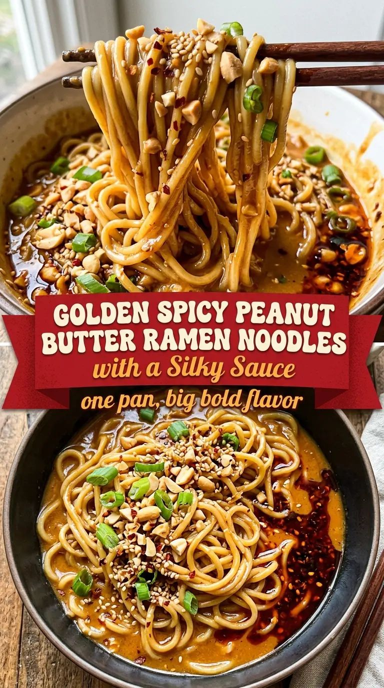 Spicy Peanut Butter Ramen Noodles glossy saucy fiery