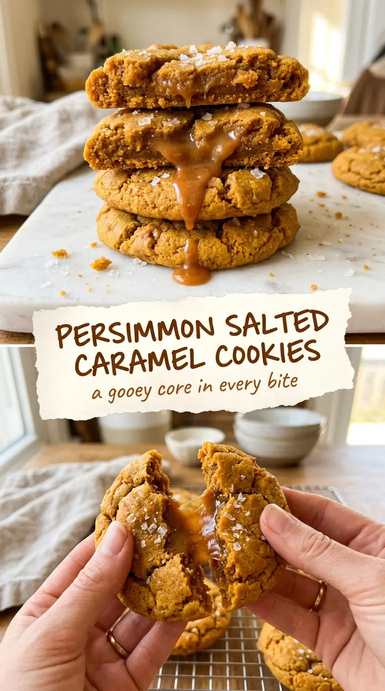 Chewy salted caramel cookies gooey centers flaky sea salt