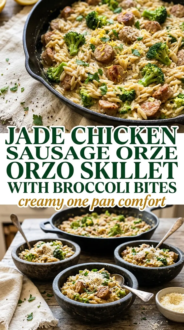 Chicken Sausage Broccoli Orzo Skillet creamy lemony
