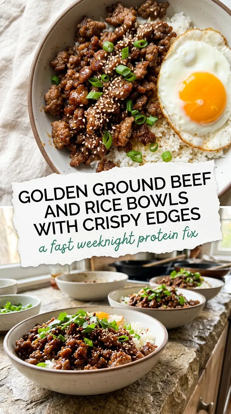 Ground Beef Rice Bowls crispy savory colorful
