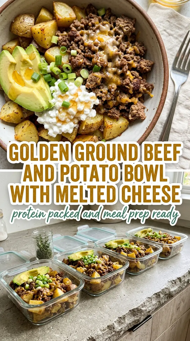 Healthy Ground Beef and Potato Bowl with sweet-savory textures