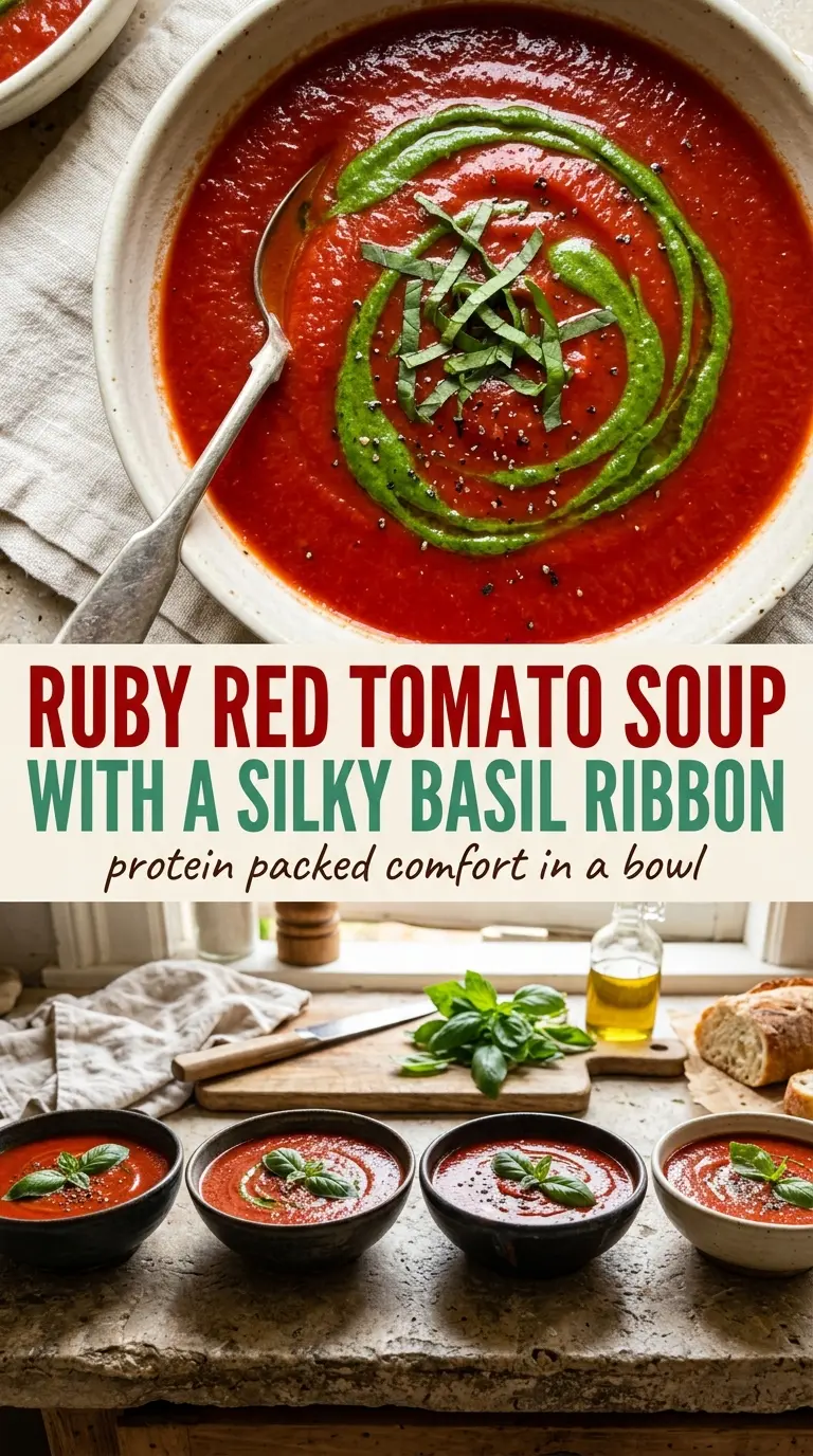 High Protein Tomato Soup creamy basil-rich smooth