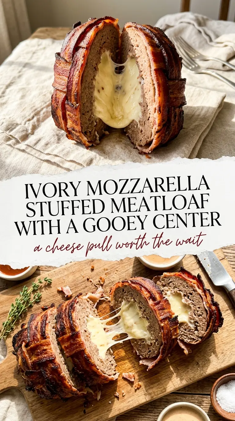 Bacon Wrapped Meatloaf gooey cheese pull smoky