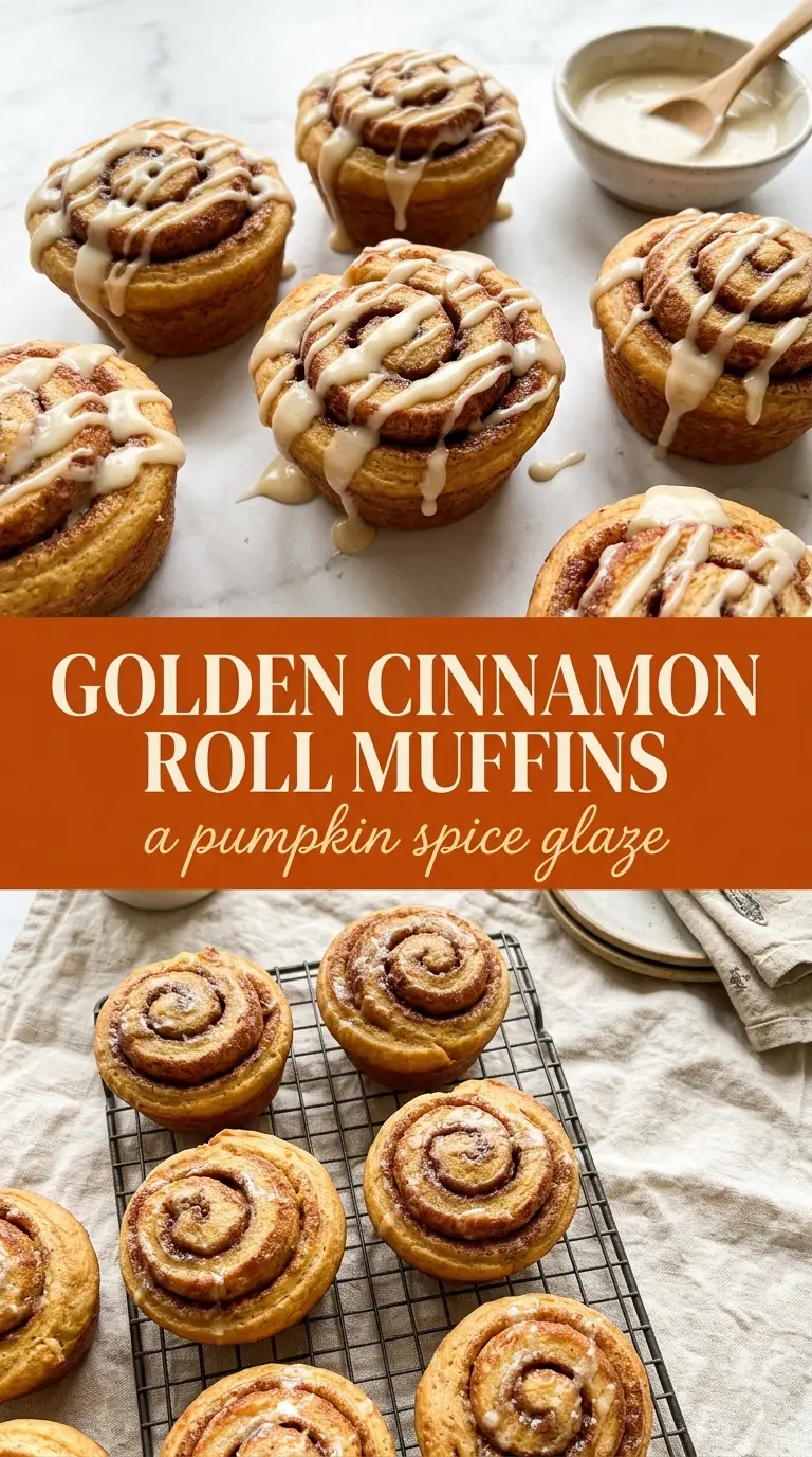 Pumpkin Spice Cinnamon Roll Muffins soft swirled glazed