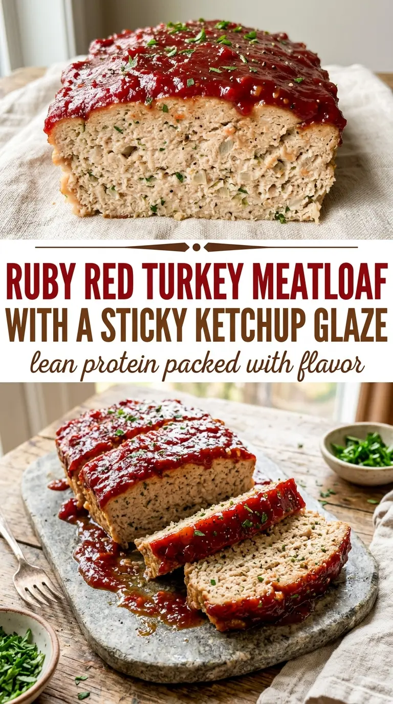 Turkey Meatloaf sliced juicy glossy ketchup glaze